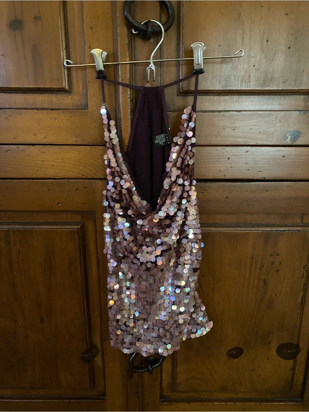 Vintage SAJA Sequined Drape Neck Racerback Tank-100% Silk-Size XS